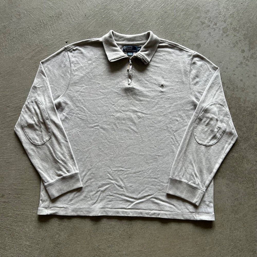 Vintage Polo Ralph Lauren 1/4 Zip Sweater Size XXL Gray Pullover Elbow Pads